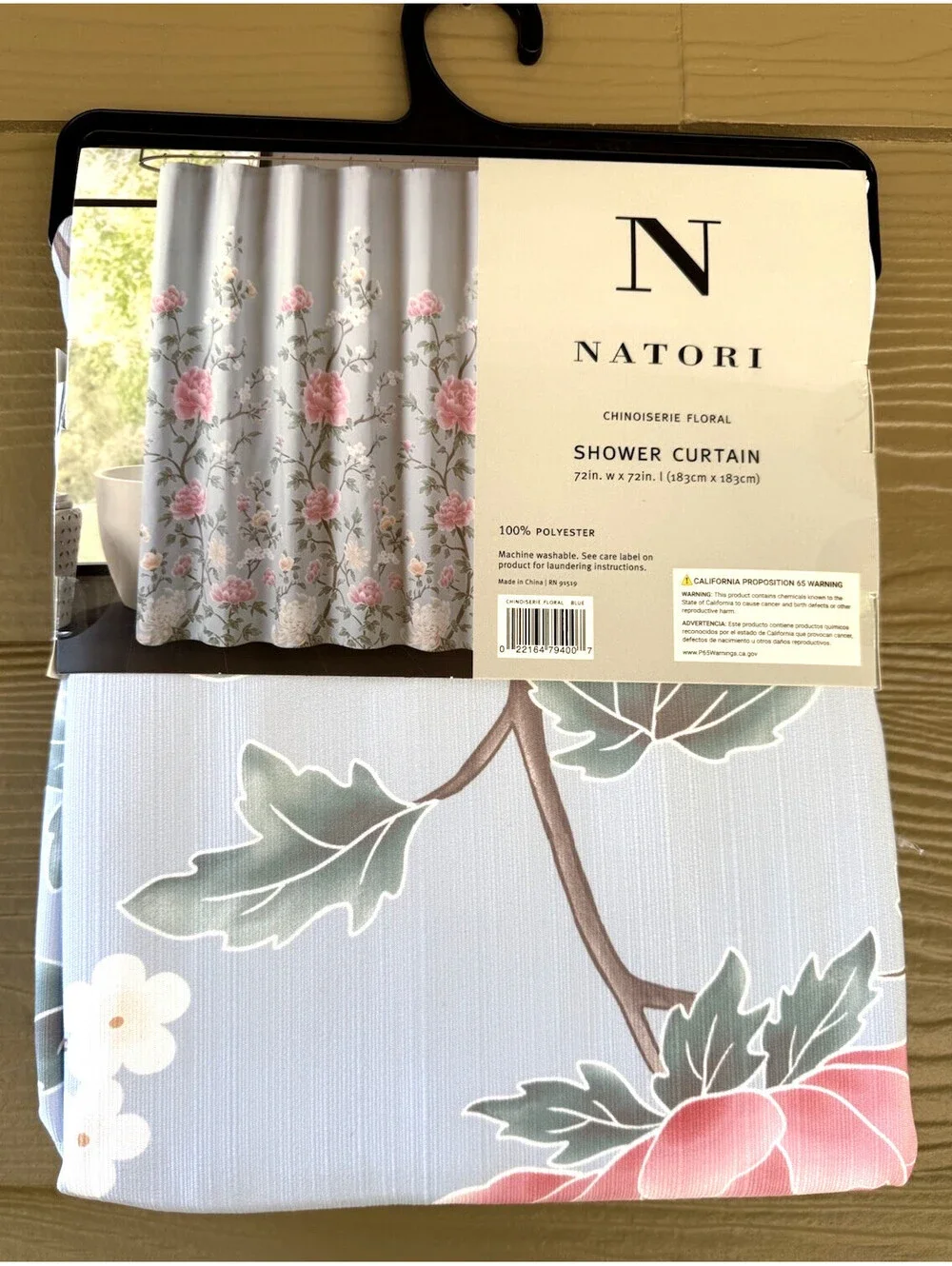 Natori Chinoiserie Floral Blue Pink Polyester Fabric Shower Curtain 72